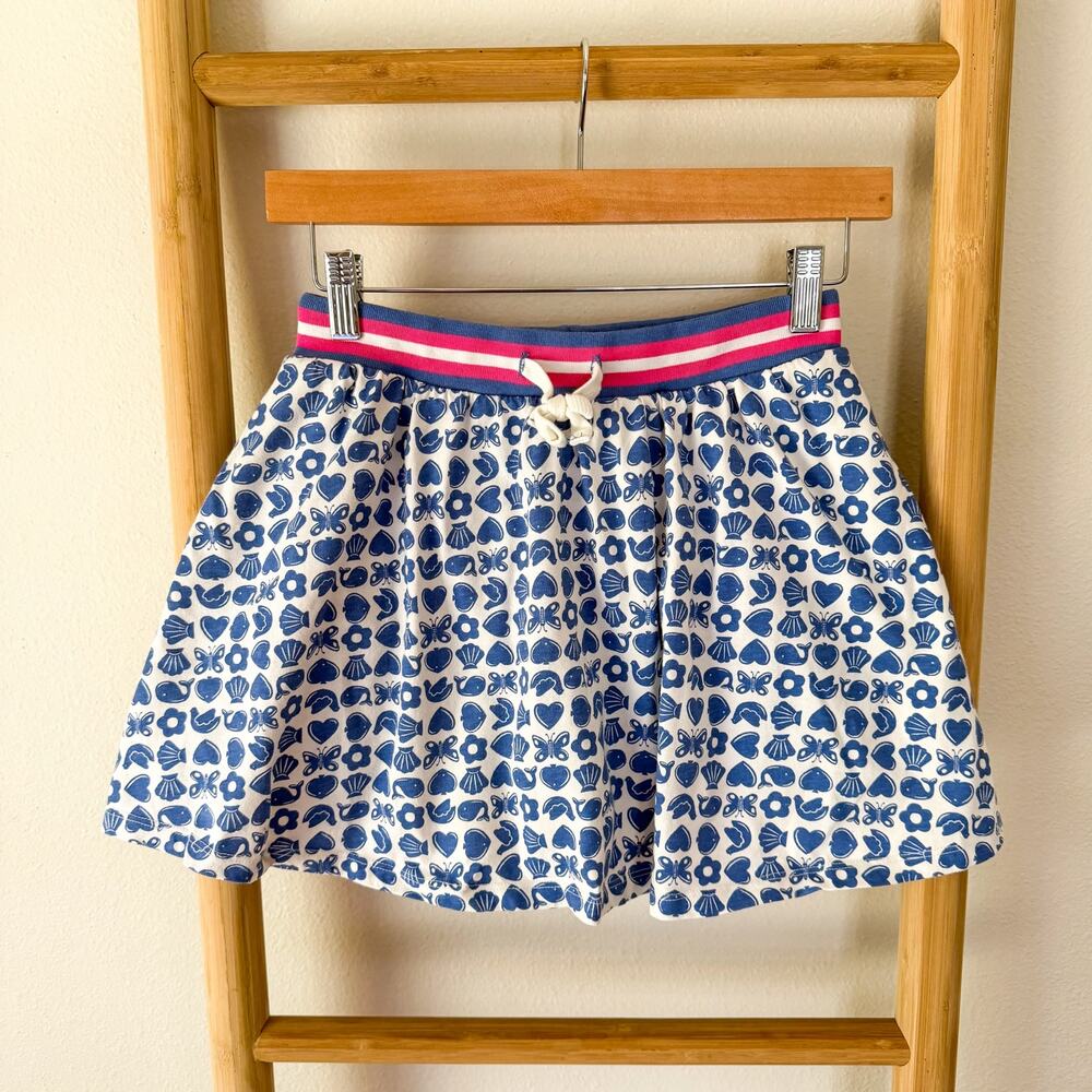 Mini Boden Girls Blue Print Skort Size 11-12Y Pink Stripe Waistband